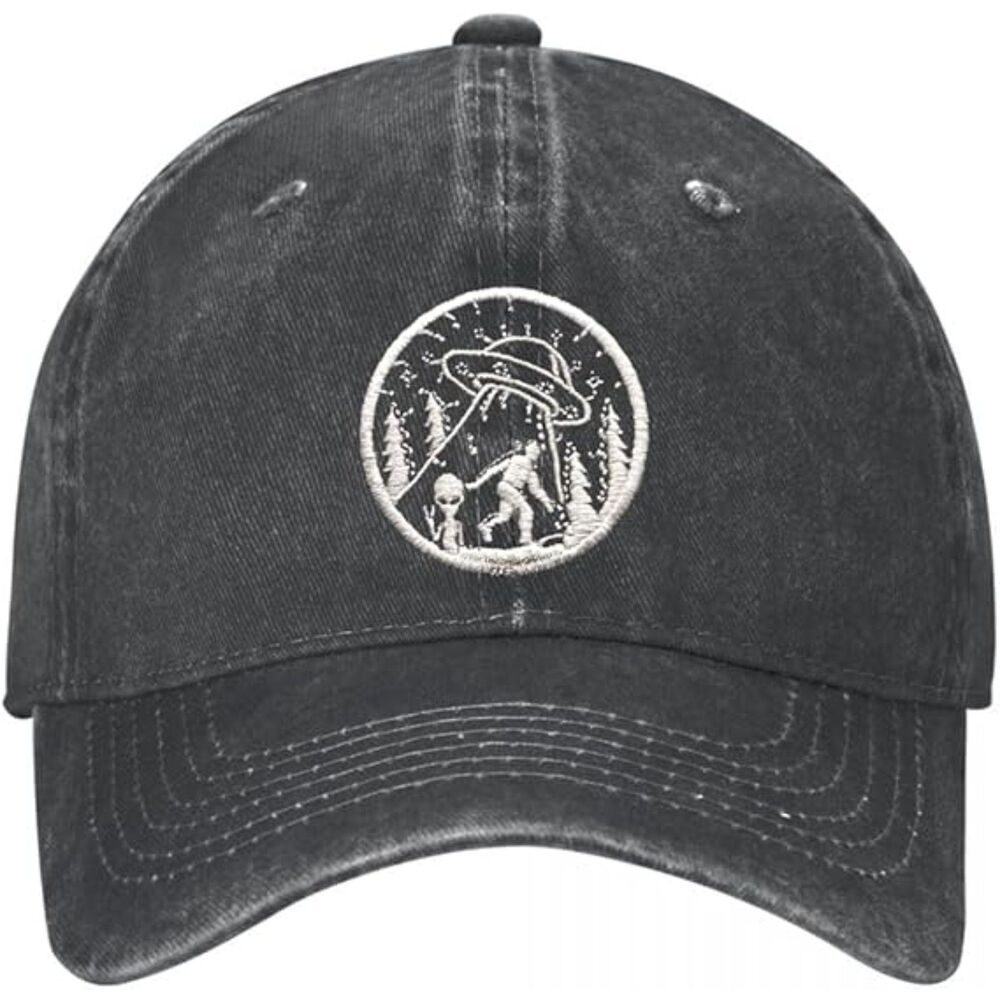 Unisex Black Cotton Alien Embroidered Adjustable Buckle Classic Baseball Cap